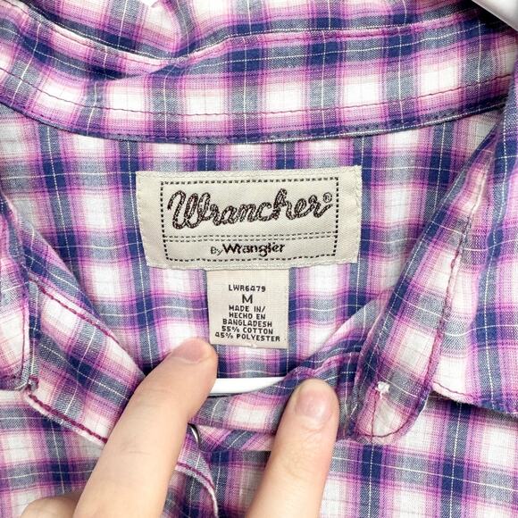 Wrangler Purple Pearl Snap Long Sleeve Plaid Button Down Size Medium - Picture 2 of 3